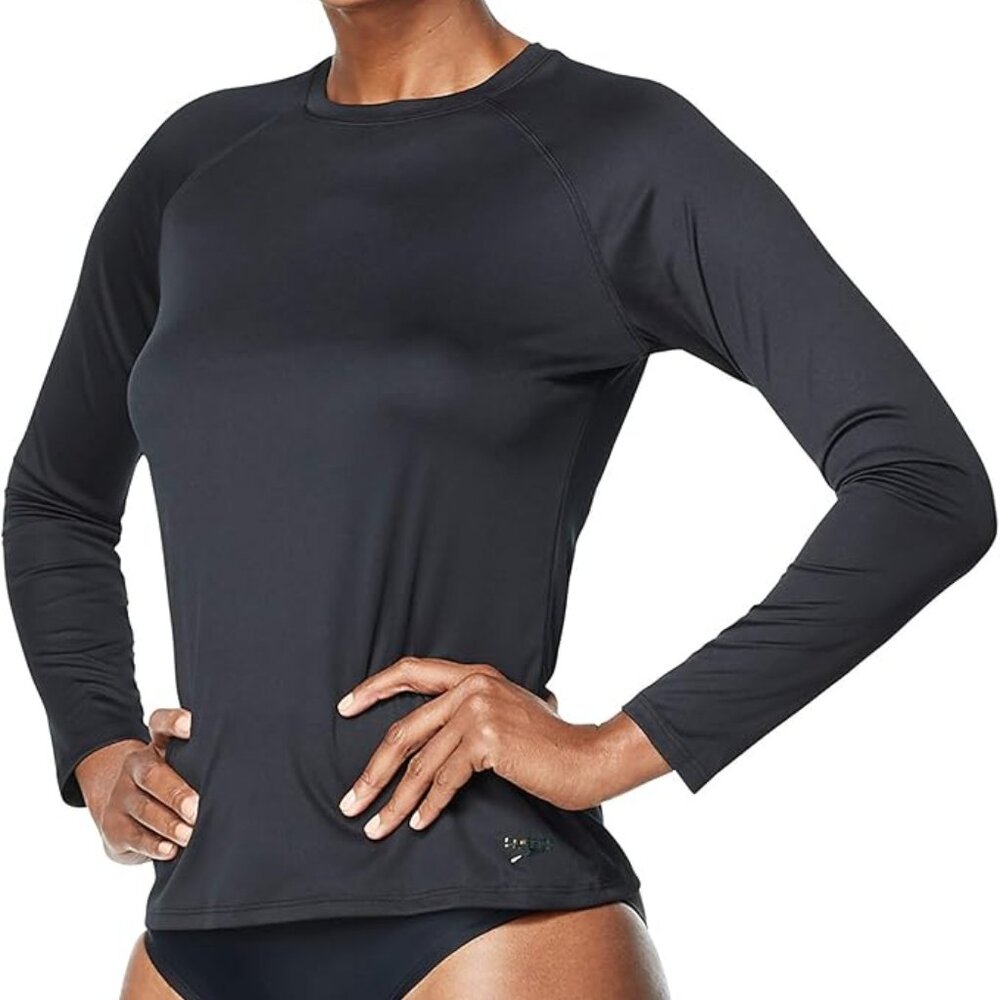 Speedo Women's Black Swim Shirt Long Sleeve UV Rashguard SZ M